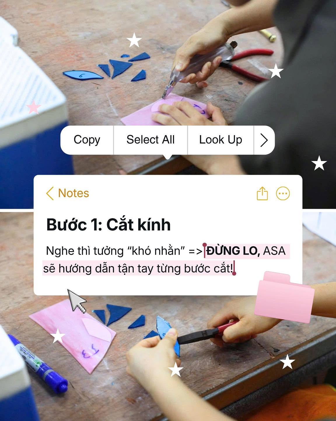 Cắt kính màu tại workshop làm Suncatcher ASA Glass